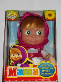 Кукла Маша Краткое описание: кукла Маша говорит семь фраз, поет песни и рассказывает сказку.
Размер куклы: 27 см