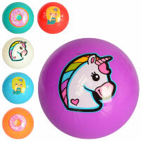 М'яч дитячий MS 2654 9 дюймів, малюнок, ПВХ, 60г, 3 види (русалка, єдиноріг, пончик), 6 кольорів.