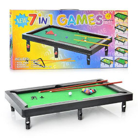 Игровой многофункциональный стол 30037 Набор включает 7 настольных игр: бильярд, снукер, баскетбол, футбол, боулинг, тир, гольф. Размер: 70/36/8 см.
