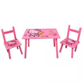 Стол для детей Китти Краткое описание: детский стол с двумя стульями розовый Китти. 
Размеры: 
Стол: Д/Ш/В = 60/40/45 см
Стул: высота 23 см