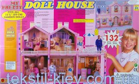 Домик для куклы 5-ти комнатный с Барби Краткое описание: Домик пяти комнатный с террасой состоит из 132 детали, кукла входит в  комплект.
Размер: 107х28х75 см. 