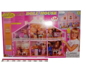 Домик для куклы 6-ти комнатный Краткое описание: Домик для кукол высотой 29 см из 134 деталей. Дом имеет шесть комнат и всю необходимую мебель.
Размер: 107х28х84 см.